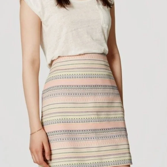 LOFT Petite Pastel Stripe Jacquard Skirt - Picture 1 of 6